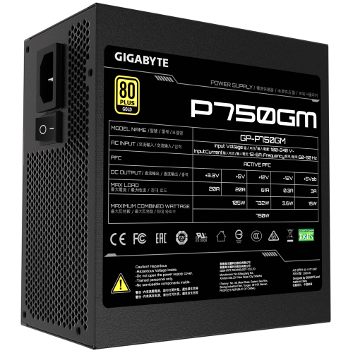 Gigabyte P750GM 750W Fully Modular Design 80 PLUS GOLD (Power Cord: UK)